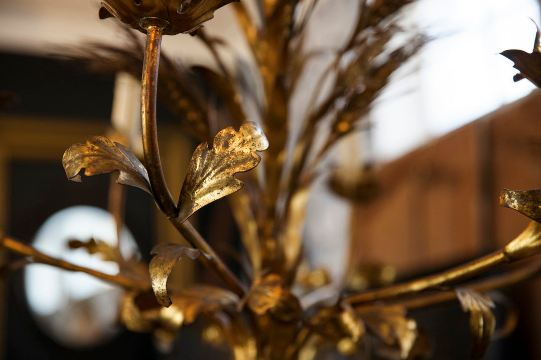 Vintage French Gold Leaf Wheat Chandelier