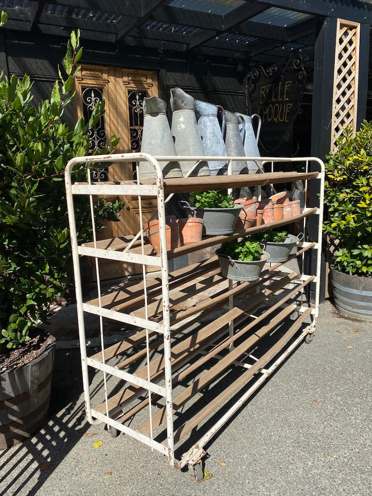 French 1930's Industrial Metal & Wooden Bakery Rack
