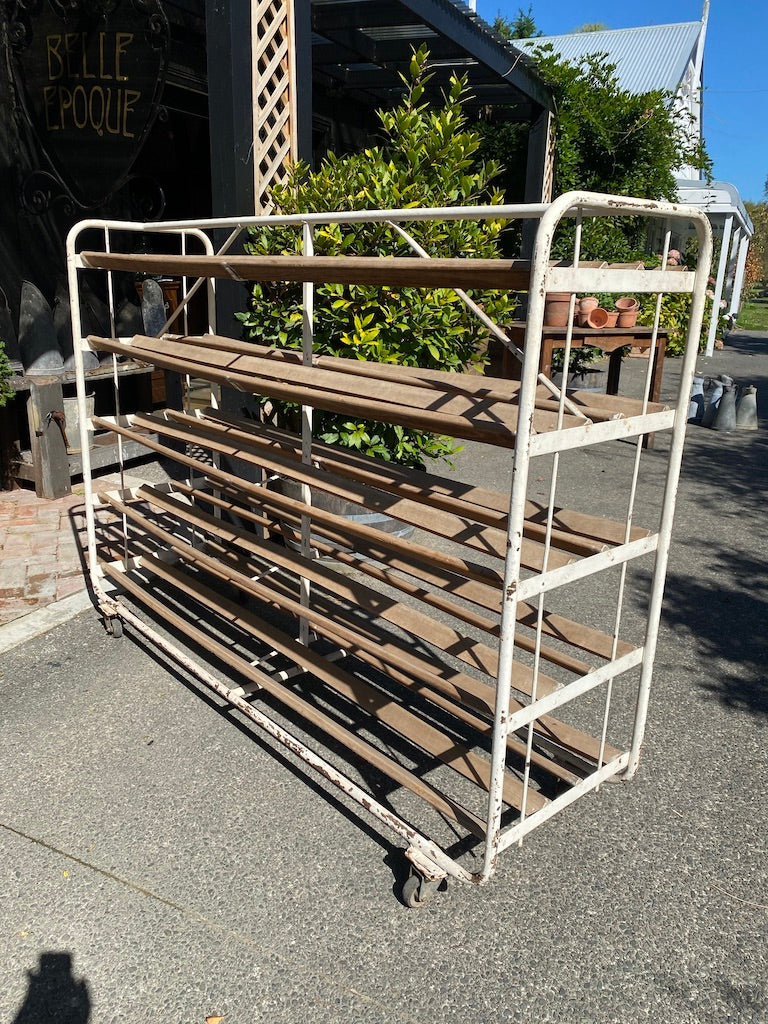 French 1930's Industrial Metal & Wooden Bakery Rack