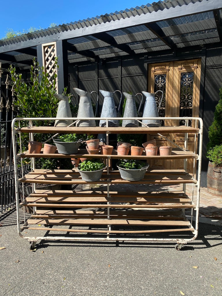 French 1930's Industrial Metal & Wooden Bakery Rack