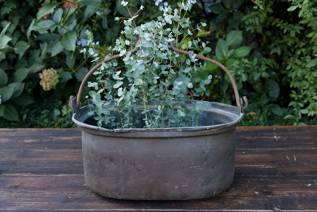 Large Vintage French Oval Brass Cauldron