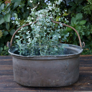 Large Vintage French Oval Brass Cauldron