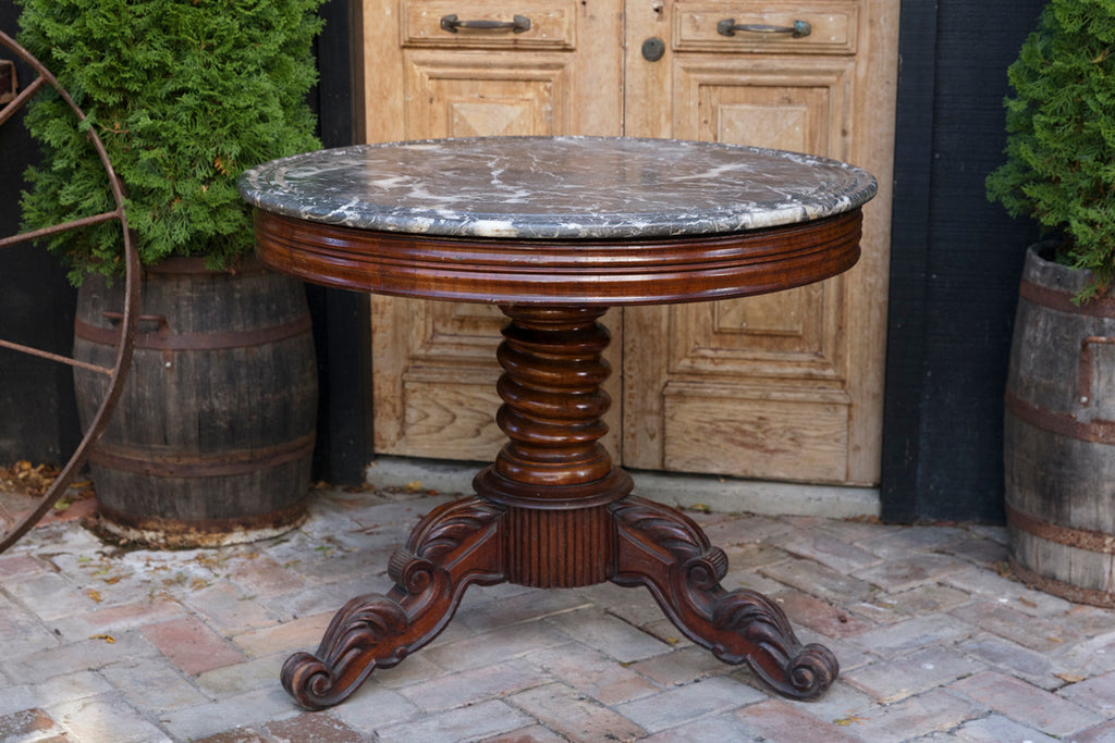 19th Century French Mahogany & Marble Salon Table