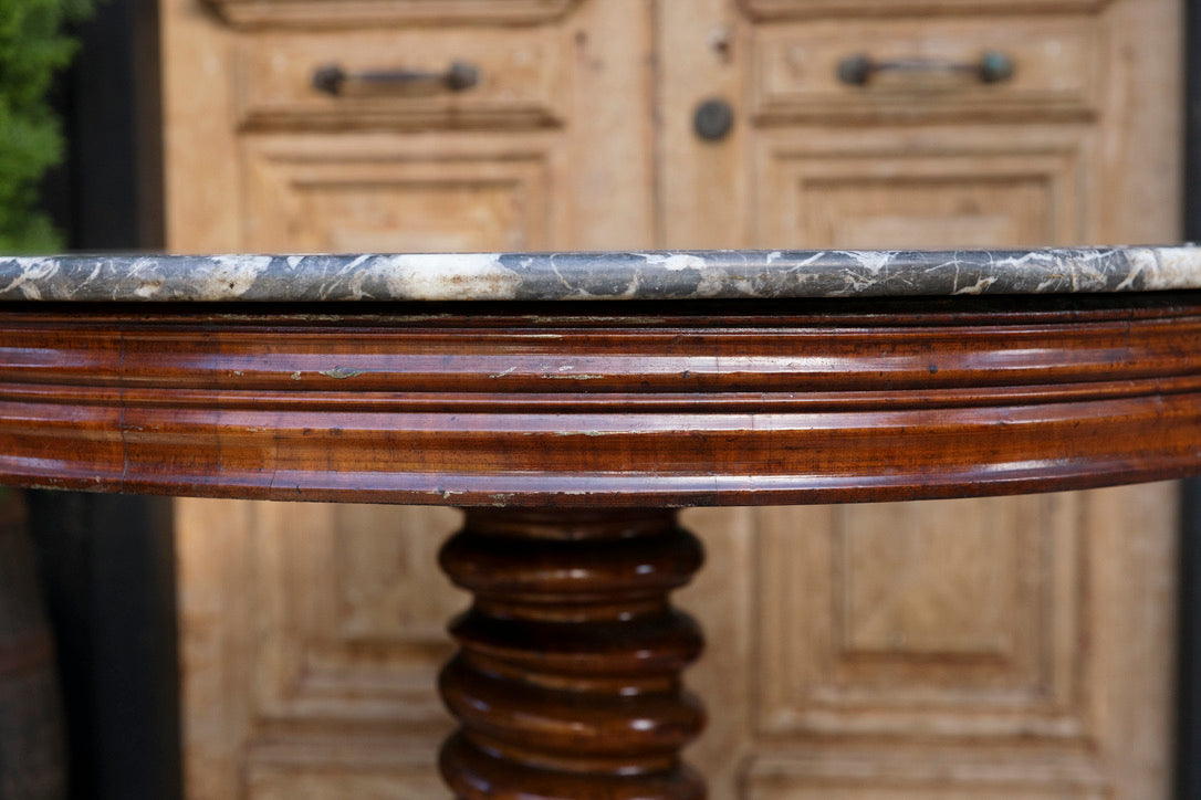 19th Century French Mahogany & Marble Salon Table