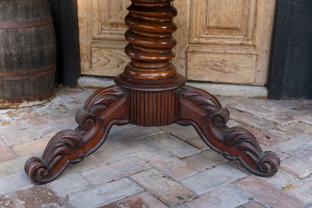 19th Century French Mahogany & Marble Salon Table