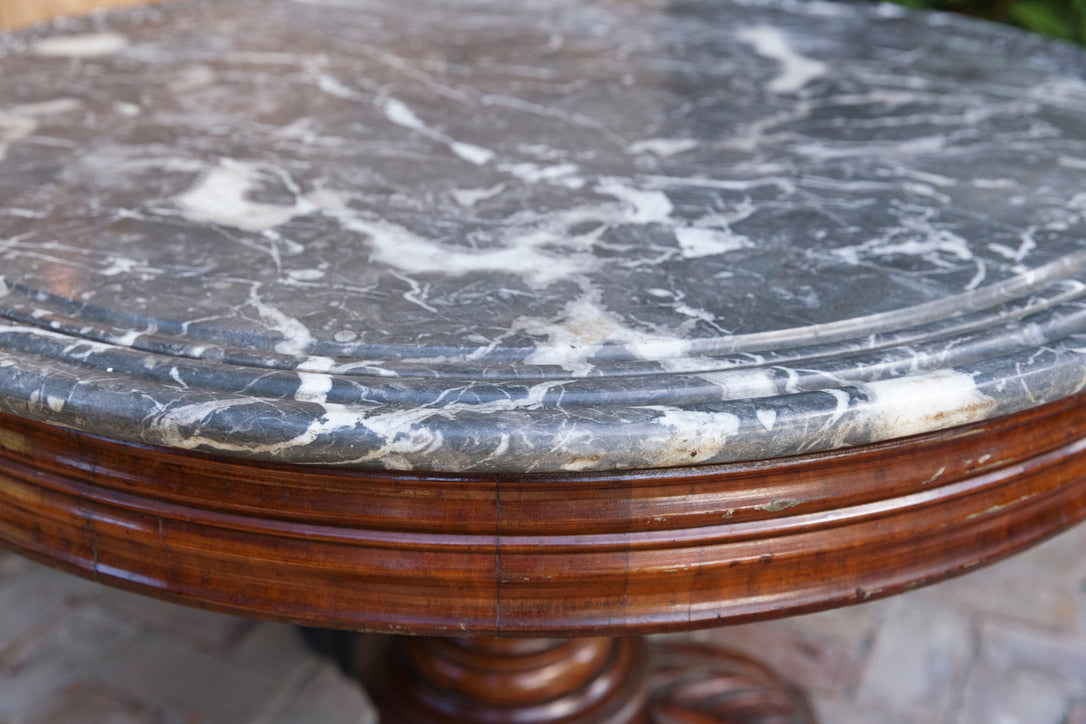 19th Century French Mahogany & Marble Salon Table