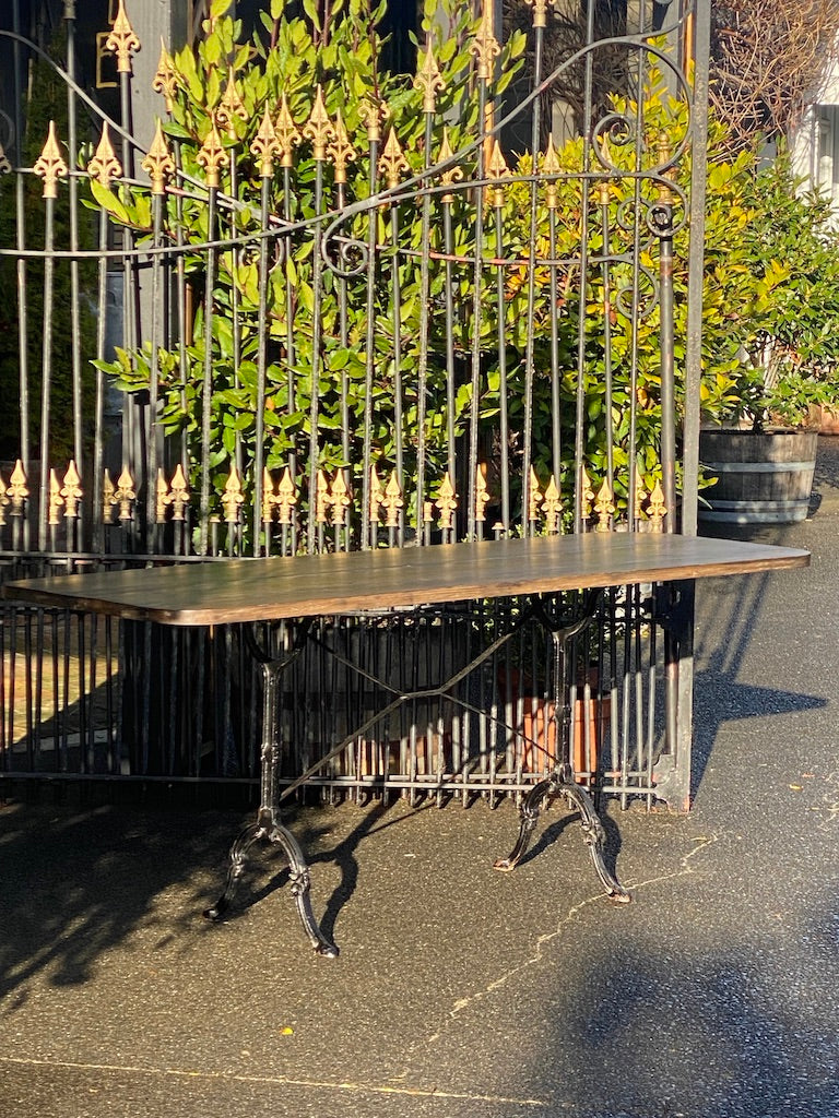 French Oak Bistro Table with Black Iron Base