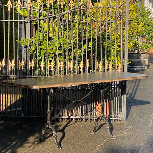 French Oak Bistro Table with Black Iron Base