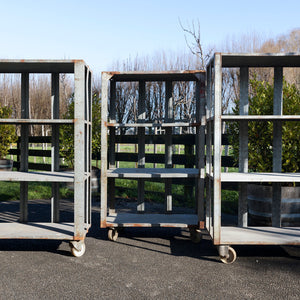 1920's French Industrial Zinc Metal Trolley Shelves