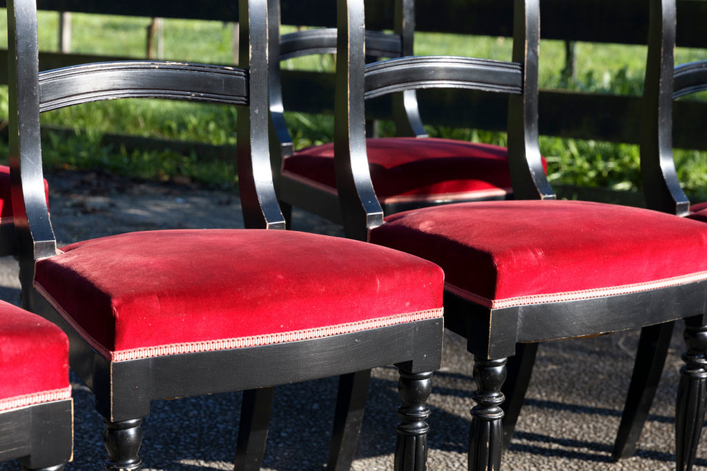 French Ebonised Dining Chairs - Velvet Seat