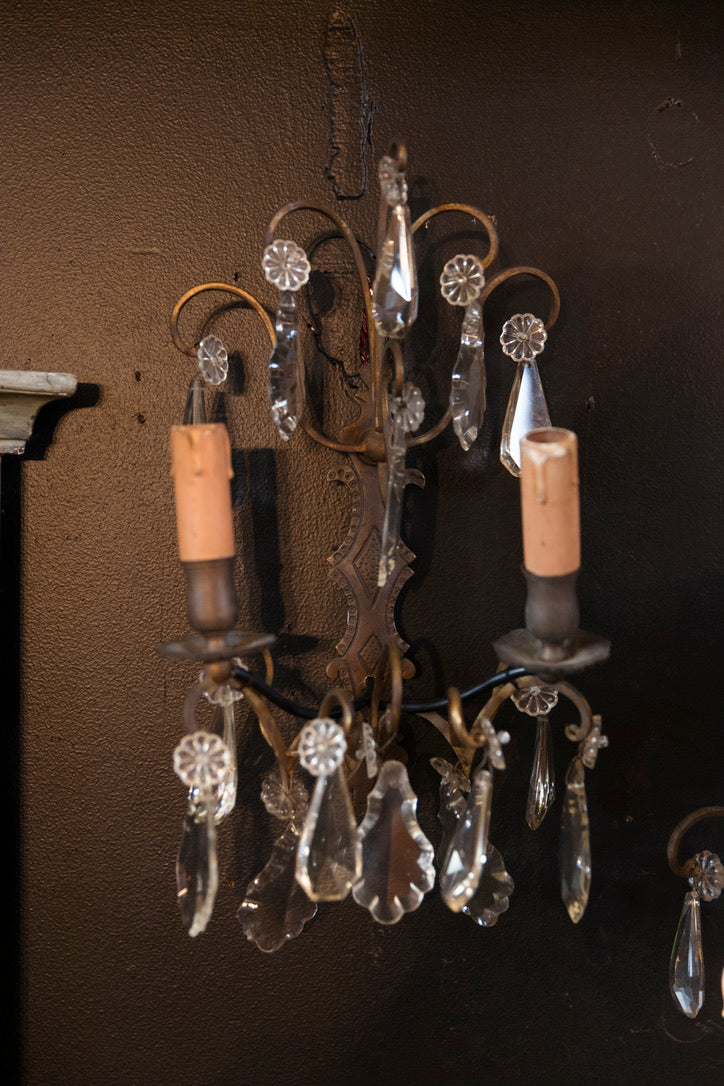 19th Century French Crystal Wall Sconces