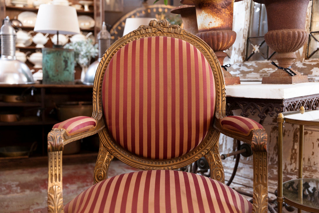 19th Century French Parlour Chairs - Gold Striped
