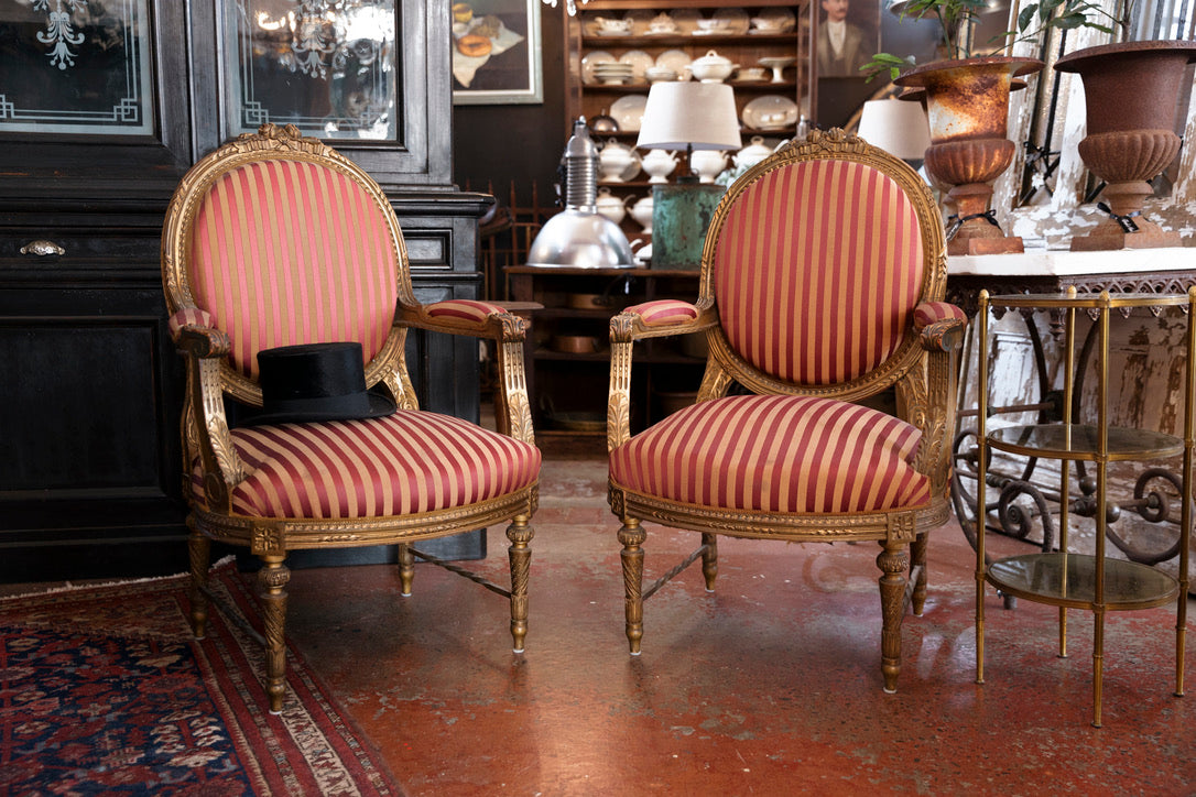 19th Century French Parlour Chairs - Gold Striped