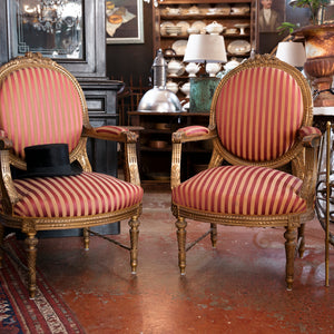 19th Century French Parlour Chairs - Gold Striped