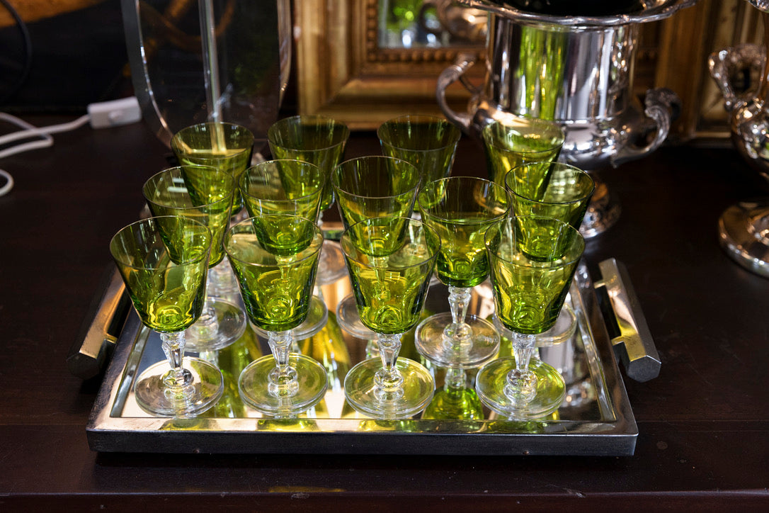 1930's French Green Crystal Glasses