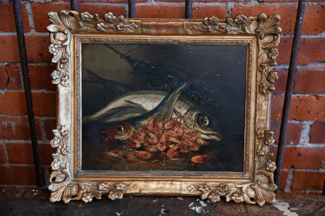 Beautiful Fish Oil Painting - Gold Gilt Frame