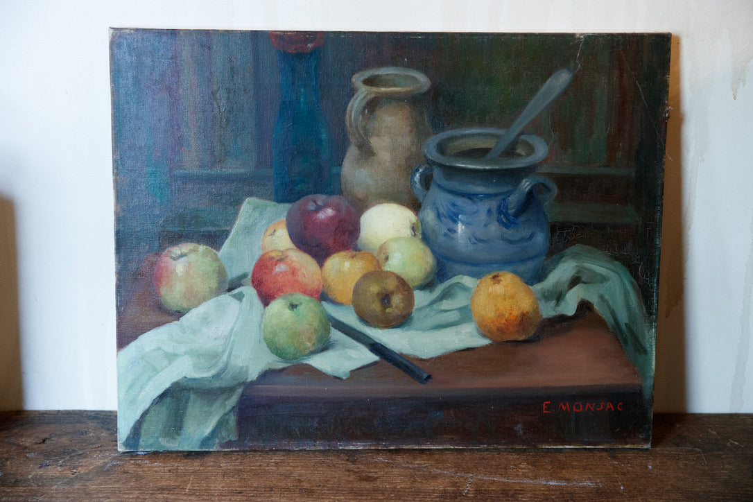 Vintage Oil On Canvas - Apples & Pears