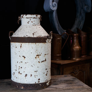 Large 19th Century Milk Churn - White Patina