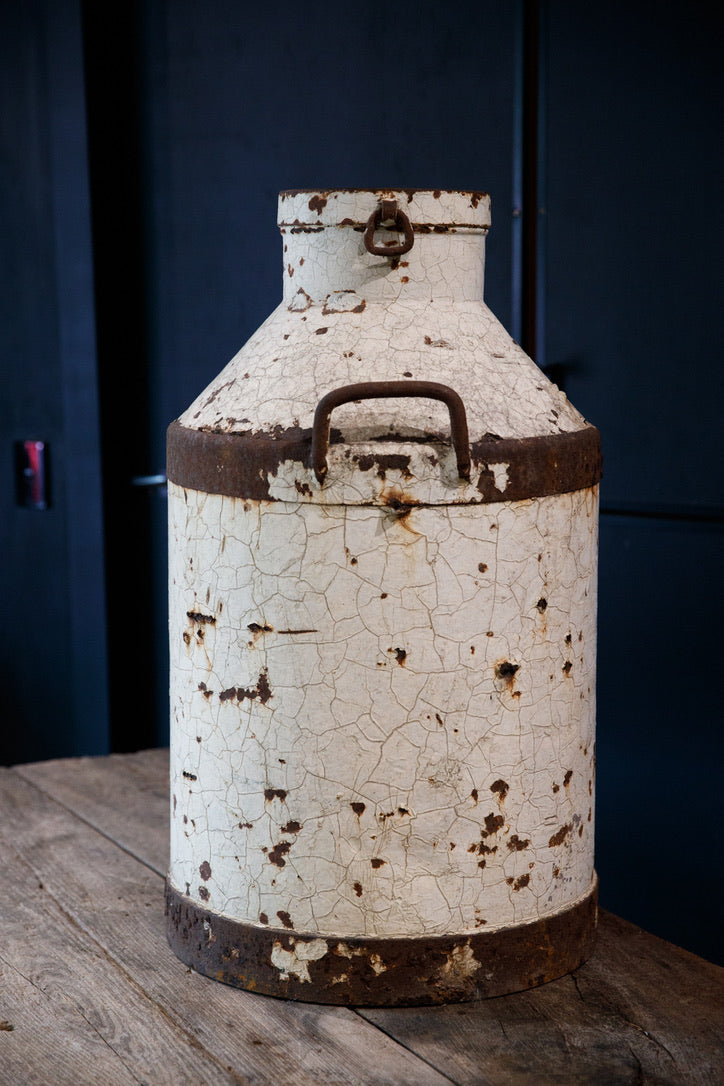 Large 19th Century Milk Churn - White Patina