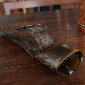 Antique French Brass & Leather Cowbell