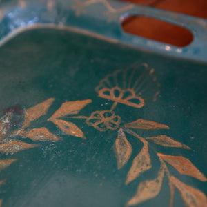 French Vintage Metal Tray - Green Patina