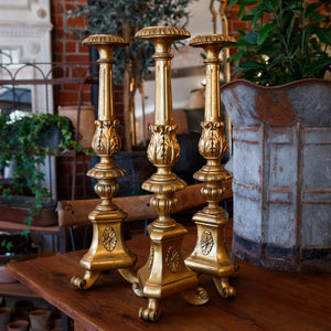 French Gold Wooden Candlesticks