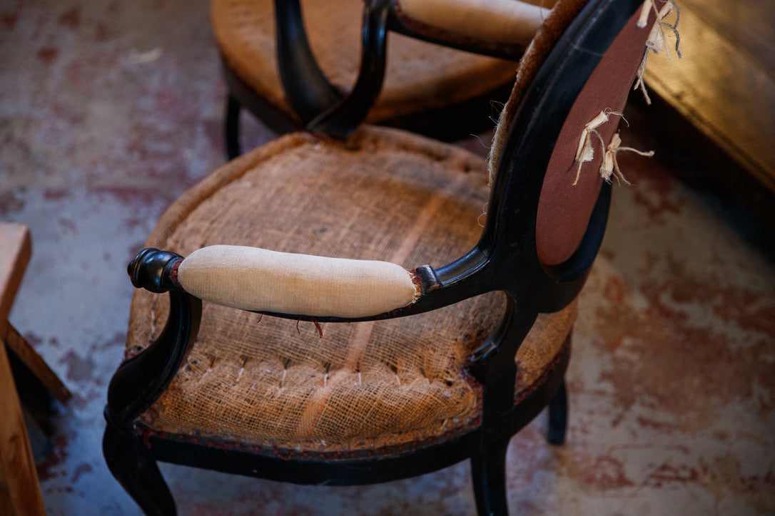 Original Napoleon III Undressed Chairs With Silk Florets