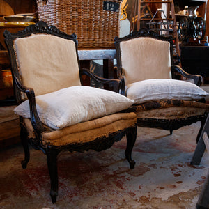 19th Century French Undressed Chairs With Poste Sack Cushions