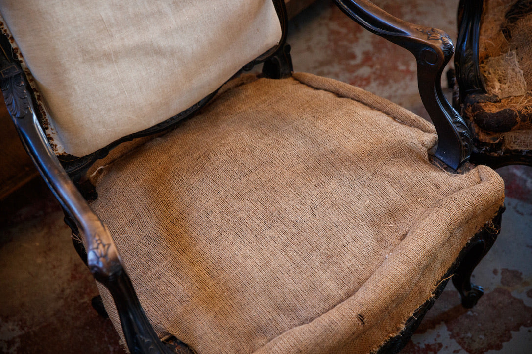 19th Century French Undressed Chairs With Poste Sack Cushions