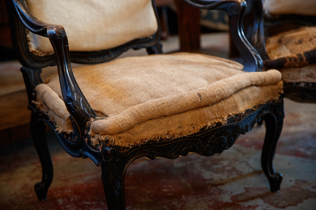 19th Century French Undressed Chairs With Poste Sack Cushions
