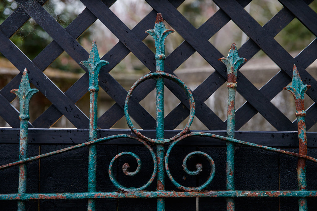 19th Century French Wrought Iron Gate - Green Patina