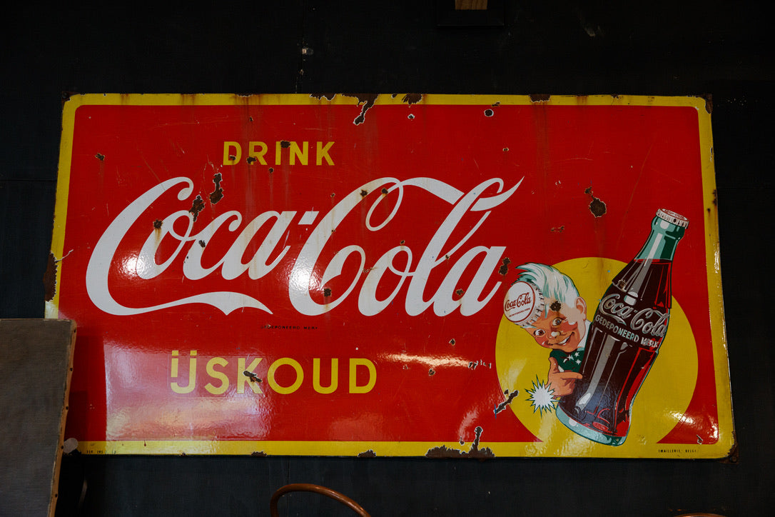 Original Enamelled Metal 1950's Belgium Coca-Cola Sign