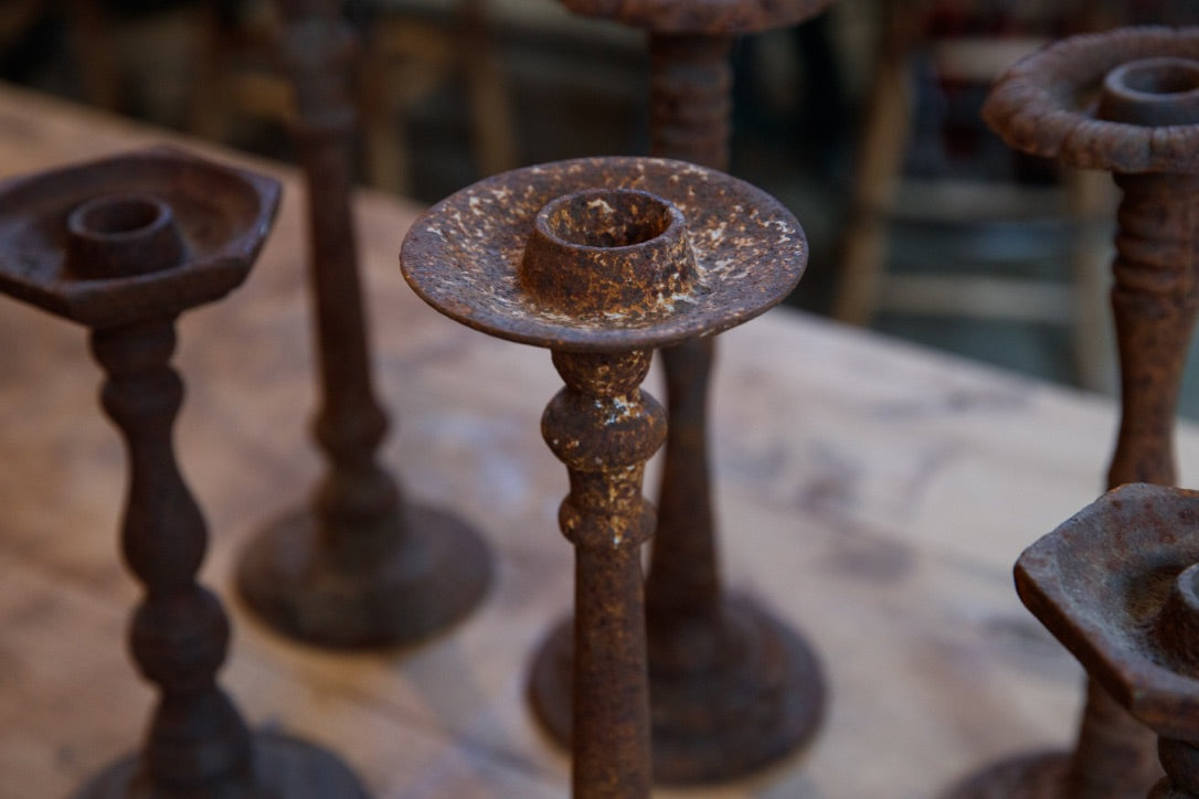 Vintage French Cast Iron Candlesticks