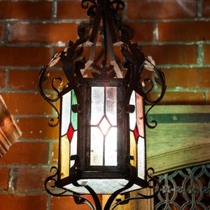 French Wrought Iron Lantern - Stained Glass