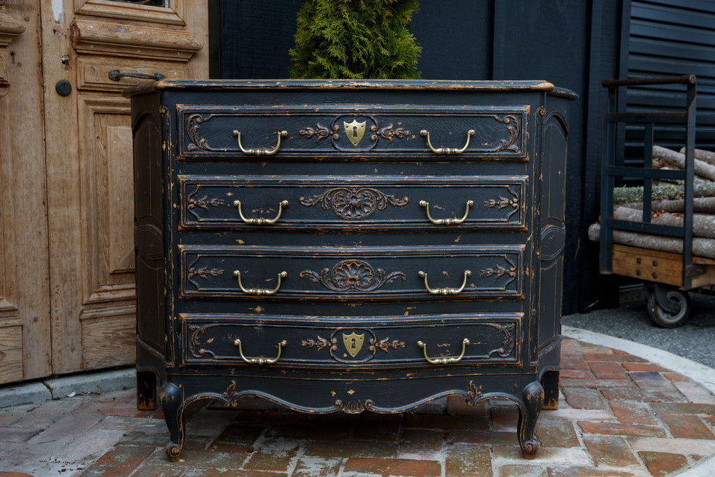 French Louis XV Style Black Chest Of Drawers