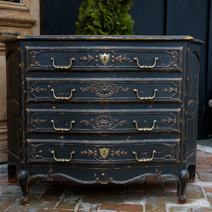 French Louis XV Style Black Chest Of Drawers