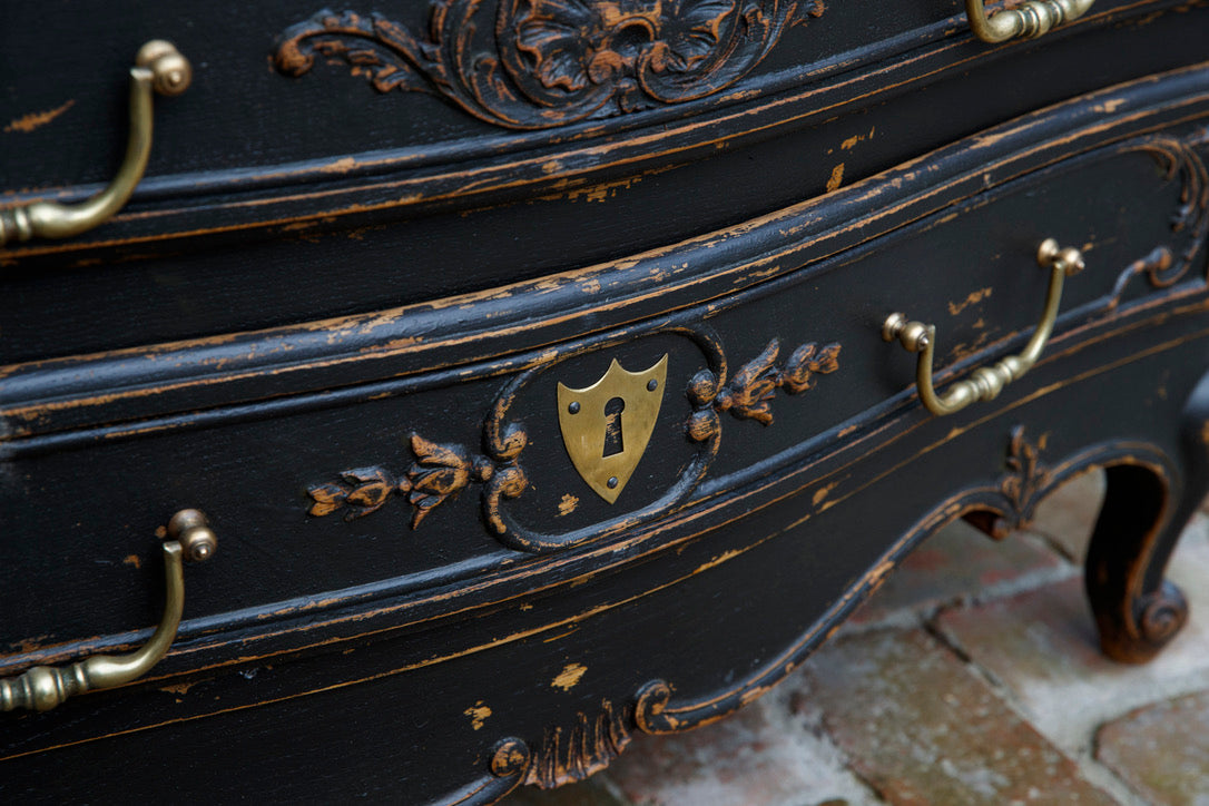 French Louis XV Style Black Chest Of Drawers